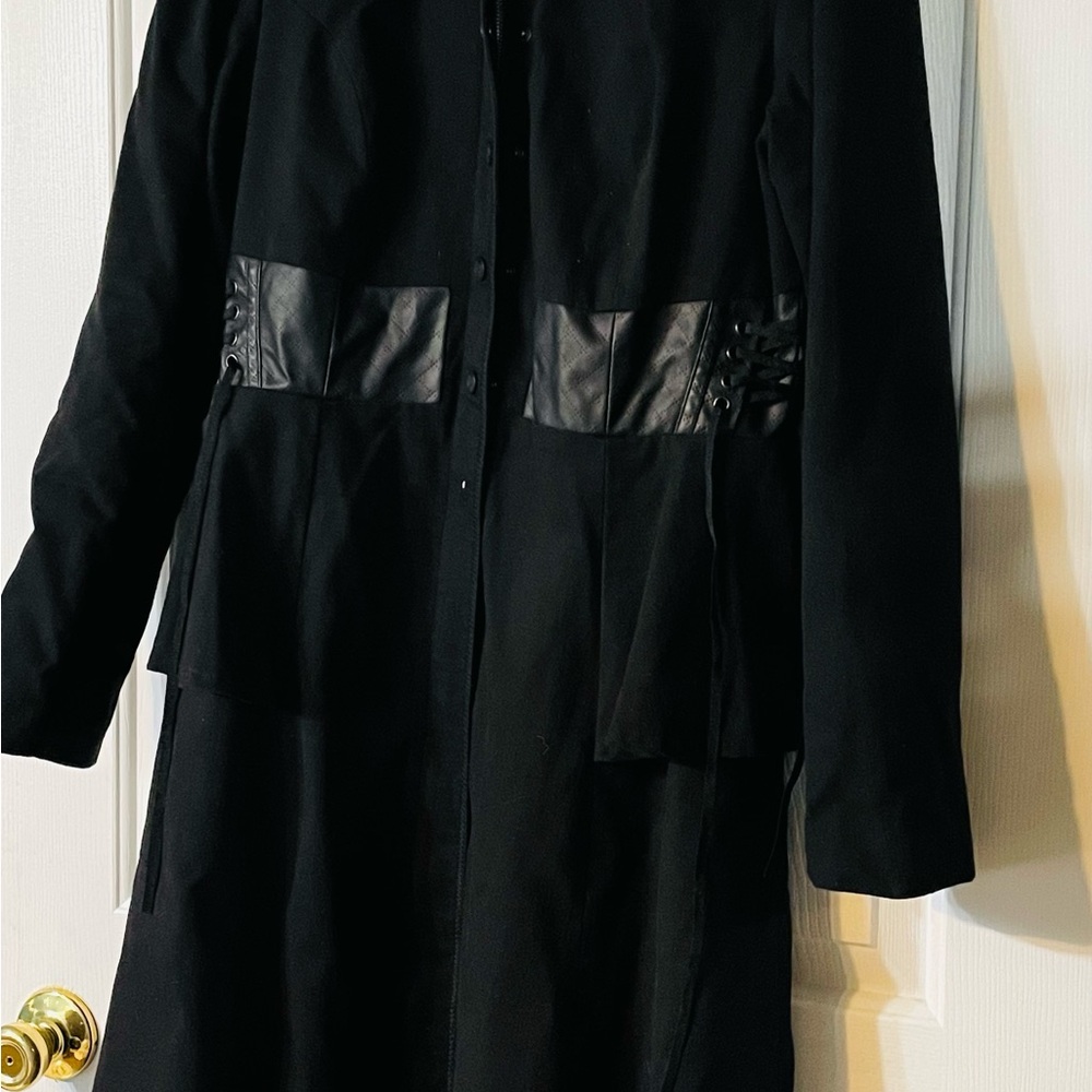 Hot Topic Exclusive Alice In Wonderland Black Trench Coat with Leather Accents